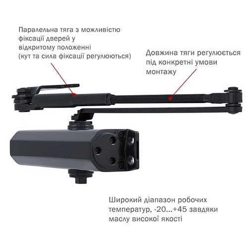 Доводчик RYOBI DS-2055P BC PRL с фиксацией до 80кг Серый Антрацит - Фото №5