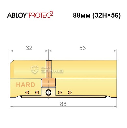Цилиндр ABLOY Protec2 88 (32H*56) (H - закаленная сторона) латунь полированная - Фото №6