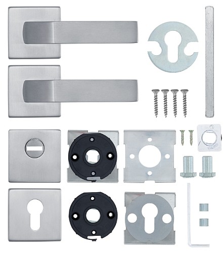 Ручки на розетте с протектором ROSTEX Quadrum нержавеющая сталь матовая - Фото №6