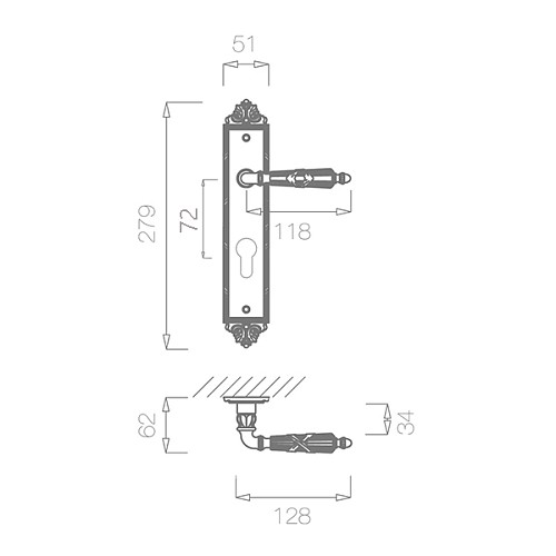 Ручки на планці TUPAI Nika 2282-72 бронза матова - Фото №2