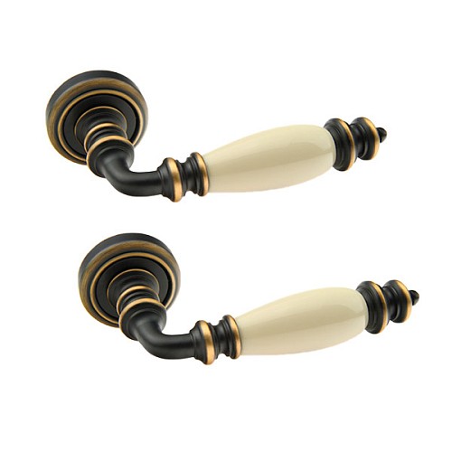 Ручки на розетте FADEX Siena Ceramic V B08 темная бронза/бежевая керамика - Фото №1