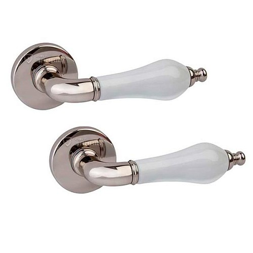 Ручки на розеті DND by MARTINELLI Monica ONV+P1 полірований нікель/білий фарфор - Фото №1