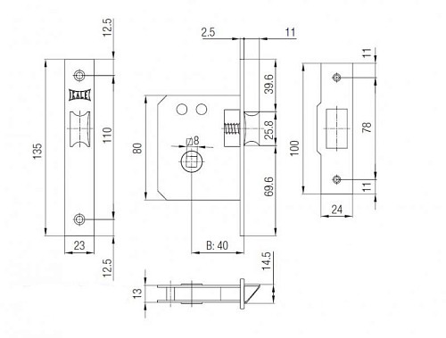Механизм замка KALE 251 (BS40мм) латунь - Фото №2